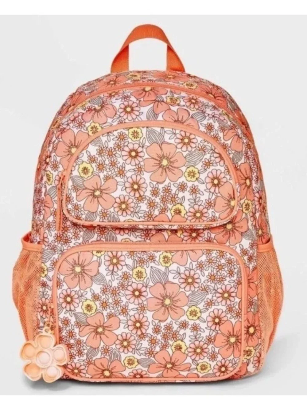 Cat & Jack Girls School Full Size 16 in Backpack Coral Orange Floral NWT